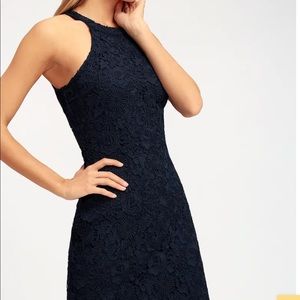 LULUS Love Poem Navy Blue Lace Mini Dress. Size Medium.